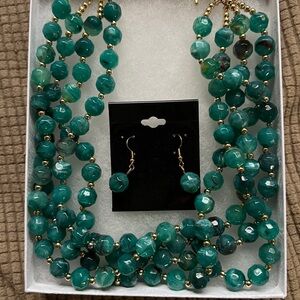 Elegant Green Beaded Necklace and Earring Set